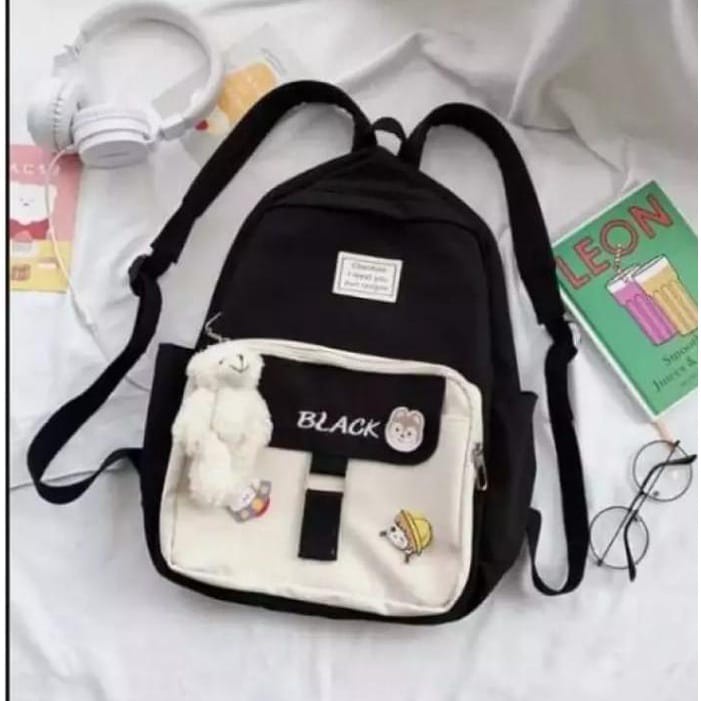 Tas Sekolah TK SD Ransel Anak Perempuan Backpack Wanita dan lakilaki-MILK TEA HITAM