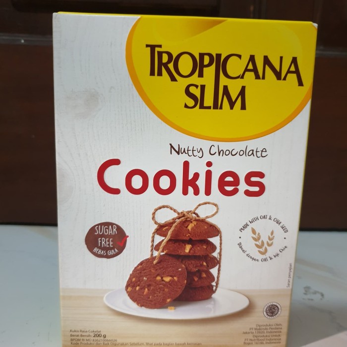 

ABON- TROPICANA SLIM COOKIES NUTTY CHOCOLATE SUGAR FREE 200GR DIET KETO GULA -MAKANAN-KERING.