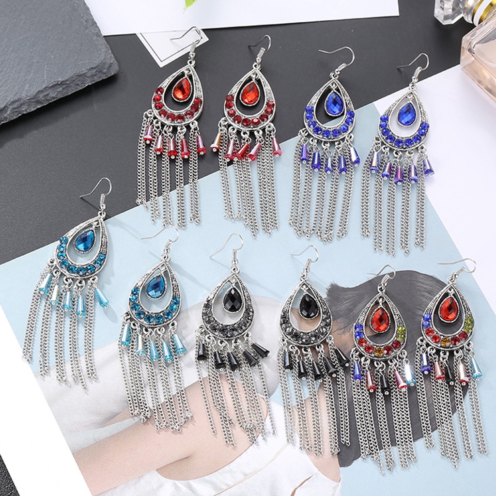 Hu Hu Hu Hu Hu Alat Bantu Pasang Kacamata♡ 1 Pasang Anting Rumbai Bentuk Tetesan Air Aksen Berlian Imitasi Gaya Vintage Untuk Wanita