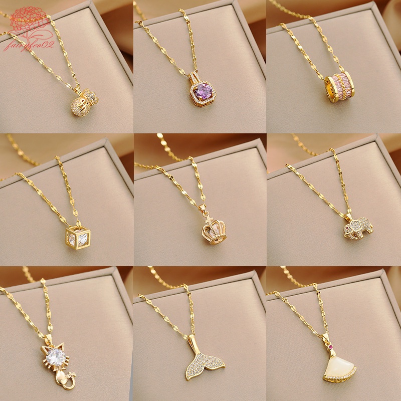 Kalung Liontin Berlian 18K Gold Plated Bahan Titanium Steel Untuk Wanita