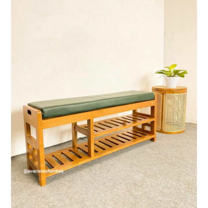 BANGKU DUDUK JOK TEMPAT PENYIMPANAN RAK SEPATU DAN HELM SERBAGUNA WOODEN SHOES BENCH KAYU JATI GRADE A MINIMALIS VINTAGE UNIK FURNITURE PRODUKSI JEPARA-2