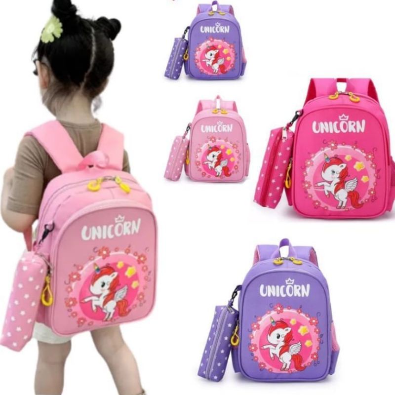 Tas Ransel Anak Sekolah Karakter Fashion Model Pola Kartun Unicor Mahkota ( Bisa Cod )