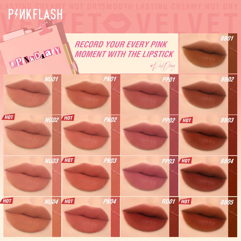 PINKFLASH Silky Velvet Lip Cream-Lipcream-Lipstick-PinkDiary Pink Flash-BPOM PF-L04 (VC)