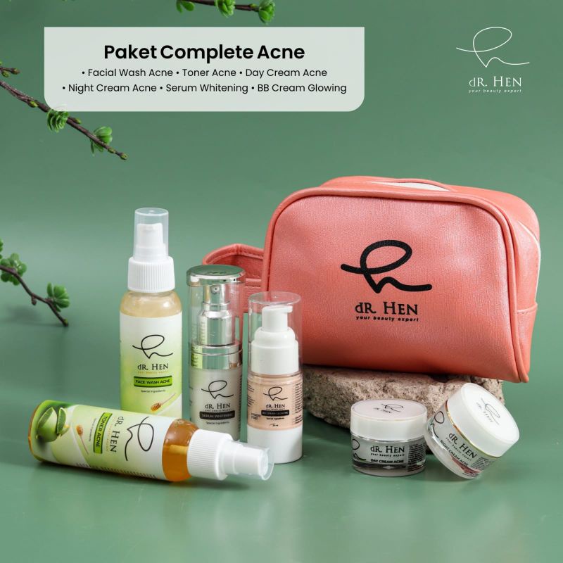 Dr Hen Paket Acne Paket Whitening, Serum, Body Lotion, Sunblock, Eye Cream, Sunscreen Spf 50 (By Athena Skincare)