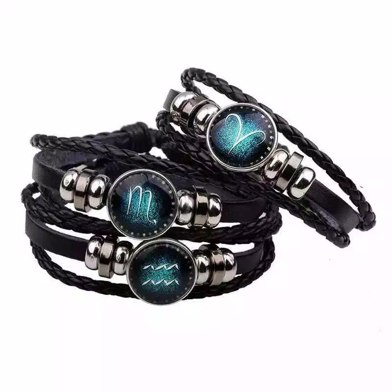 ☛TK☚ A001 Gelang Zodiak Tangan Wanita Pria Strap kepang Zodiac Fashion Korea Murah Simple Keren