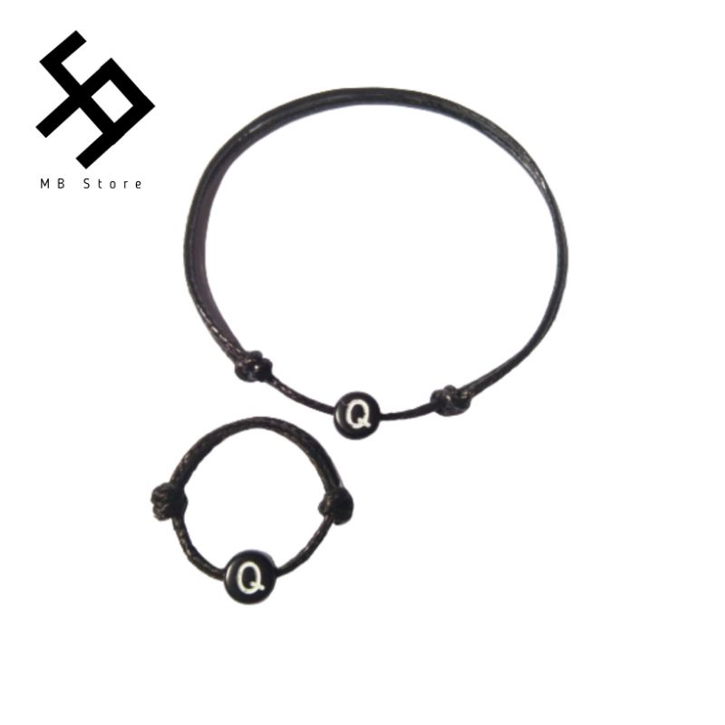 ⚠️Huruf R habis. Gelang tali hitam dan cincin inisial nama