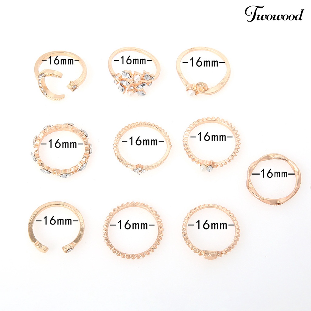 10 Pcs Cincin Bentuk Geometris Daun Bulan Hati Tidak Pudar Untuk Wanita