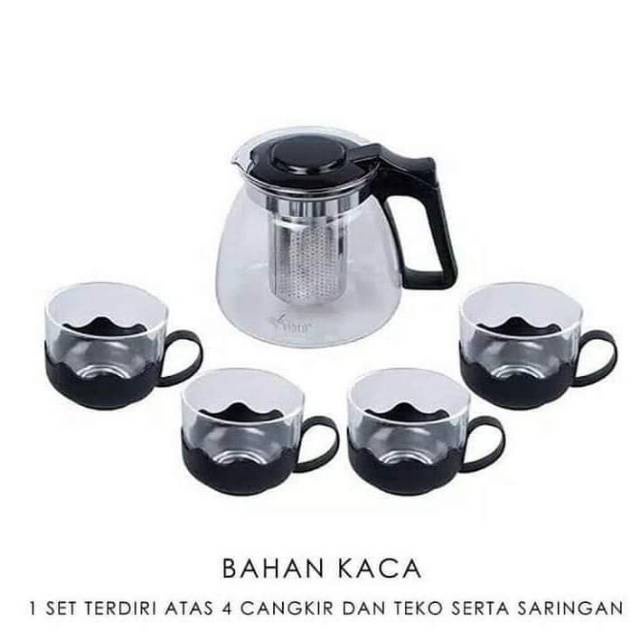 Teapot Set Saringan - Warna Hitam  - Teapot 5in1