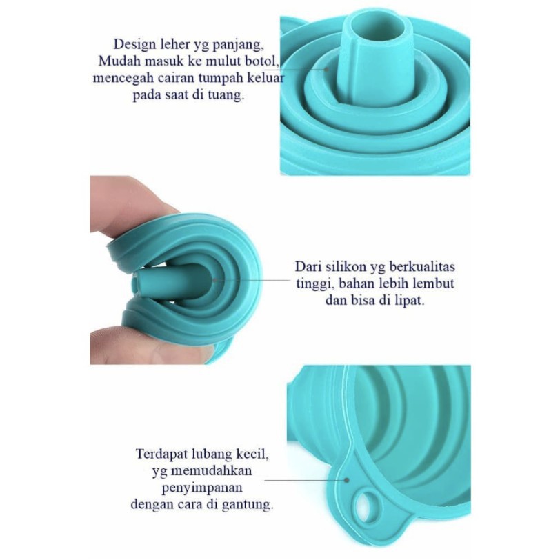 Corong Silikon Lipat untuk Air Minyak Portable Silicone Folding Funnel Warna Warni