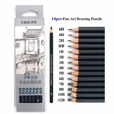 

(BISA COD) Set Pensil Sketsa Drawing Graphite Professional Pencils Charcoal 14pcs