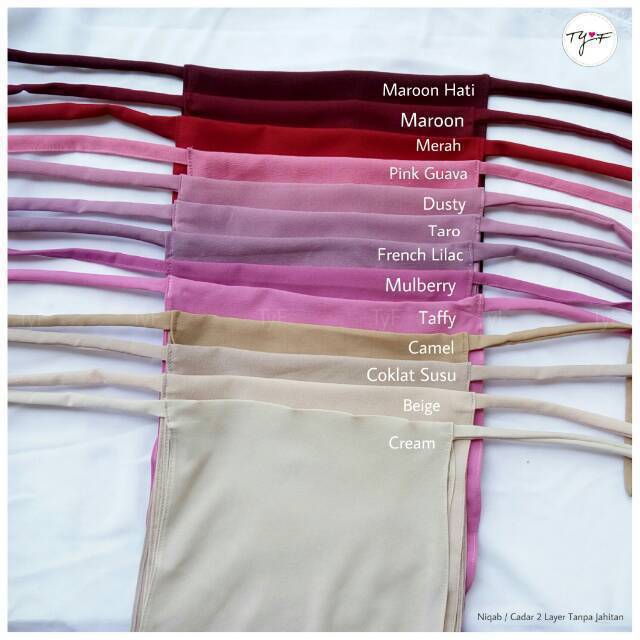 CADAR NIQAB NIQAB 2 LAYER TALI TANPA JAHITAN & DENGAN JAHITAN DI BAWAH MATA DIAMOND ITALIANO