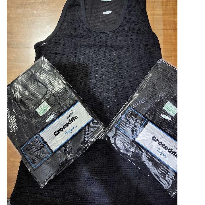 ❤[PROMO ⚡ALE]❤ SINGLET CROCODILE JALA WARNA HITAM  + 1 MASKER BAGUS / SINGLET PRIA LOBANG LOBANG CRO