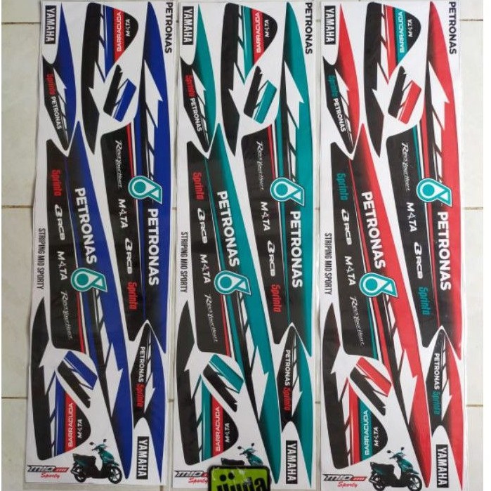 stripping sticker lis motor variasi Yamaha Mio Sporty motif Petronas warna biru, Tosca, merah