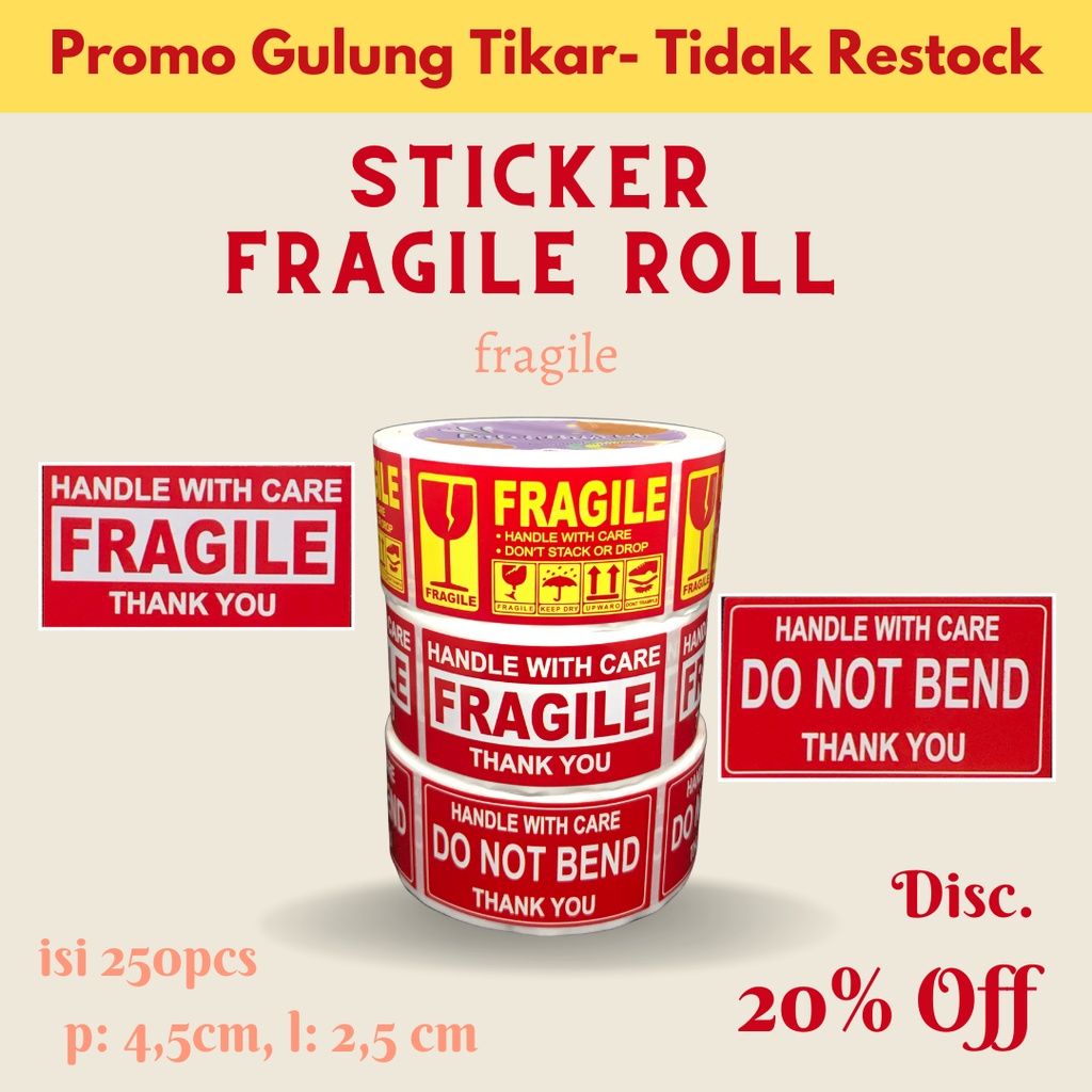 

250 pcs Sticker Fragile Roll Kecil Ukuran 4,5cmx2,5cm label olshop