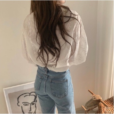 #Sisjuly# Wanita manis girly kemeja kecil segar mengurangi usia renda rantai bunga lentera kemeja le