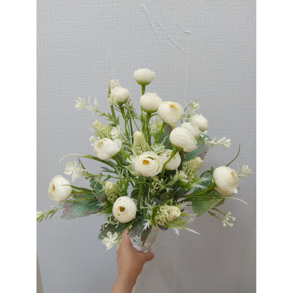(PREMIUM) Bunga Palsu Artificial Dekorasi Hias Ranuculus - Bahan Kain Import kualitas bagus