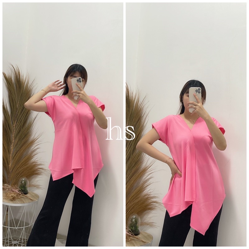 BLOUSE VALERIE SCUBA FIT XXL /SCUBA TEBAL/BLOUSE SCUBA HALUS OVERSIZE-Pink
