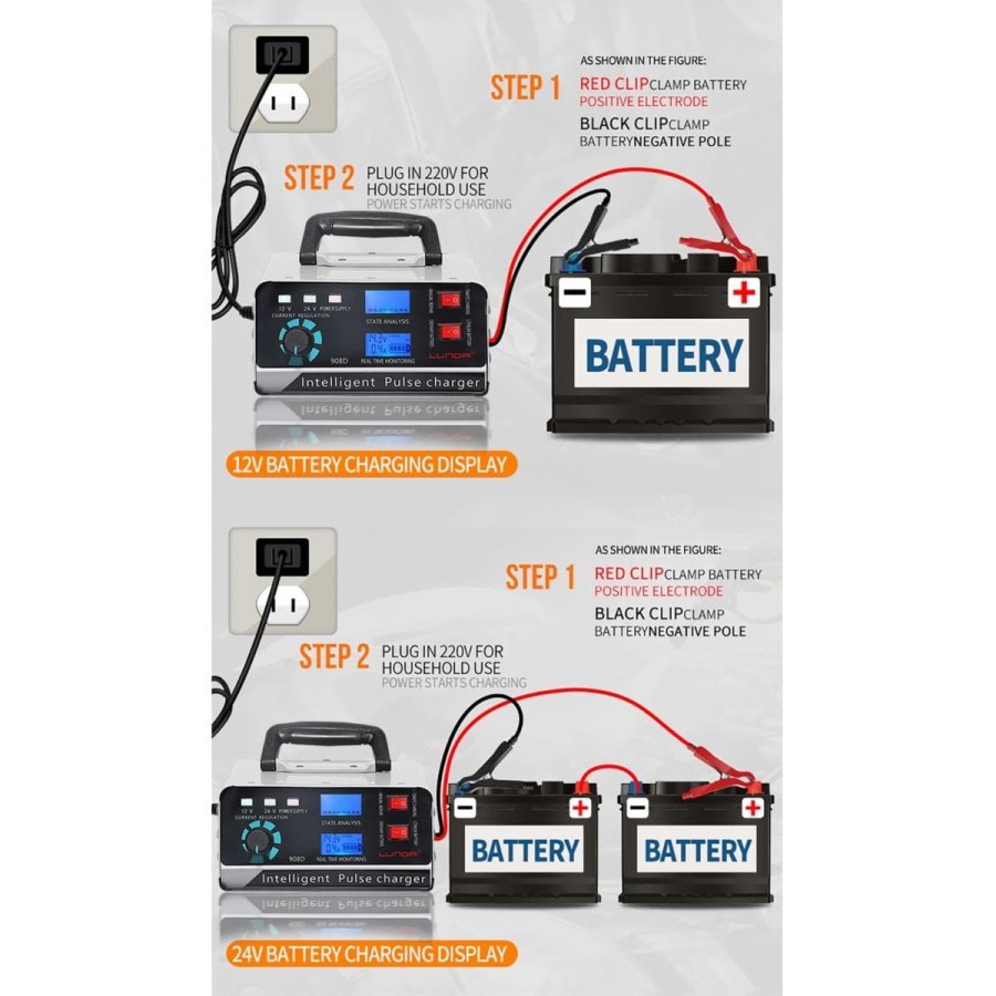 Charger Aki Mobil Motor 400W 12V/24V 400Ah + LCD - AJ-618A - Gray