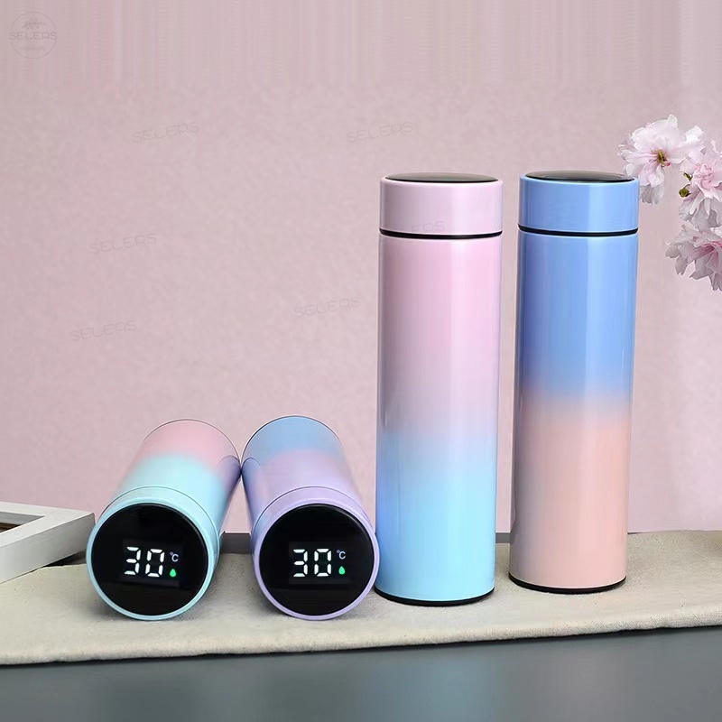 Cangkir Thermos Pengukur Suhu Air Bahan Stainless Steel Warna Gradasi