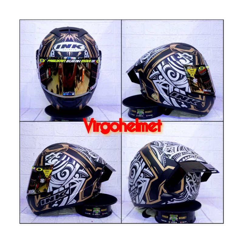 HELM INK CL MAX#8 BLACK MATT GOLD VISOR REDGOLD+SPOILER SNI DOT (ongkir Termurah 2 kg)