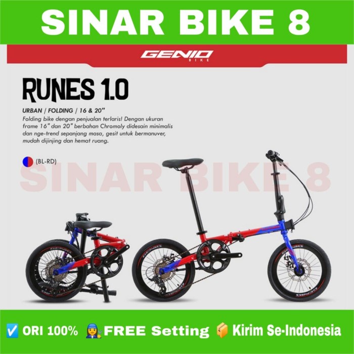 Sepeda Lipat Ukuran 16 Inch &amp; 20 Inch  GENIO RUNES 1.0 CHROMOLY 8 Speed