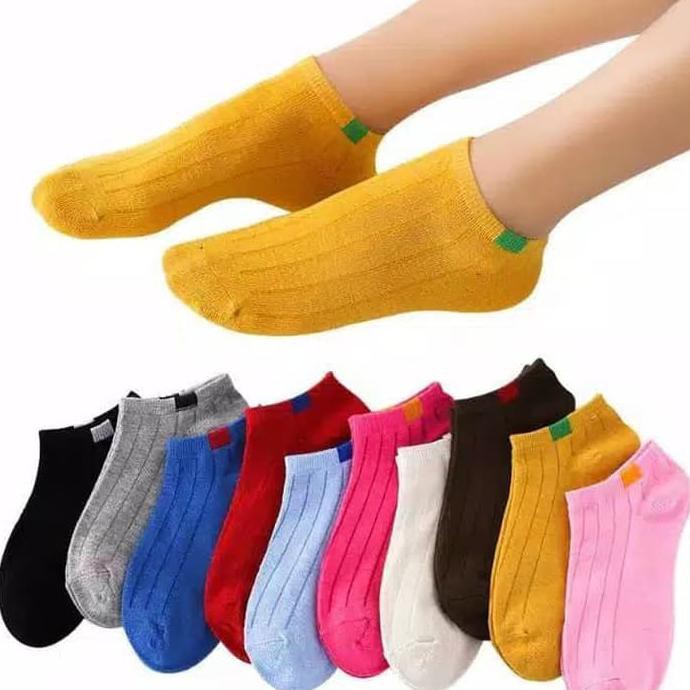 KAOS KAKI POLOS 2 WARNA GARIS FASHION WANITA/PRIA IMPOR - KUNING