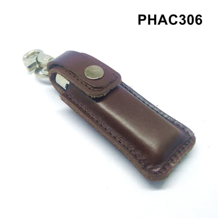 gantungan dompet tempat korek gas kulit asli - lighter coklat PHAC306