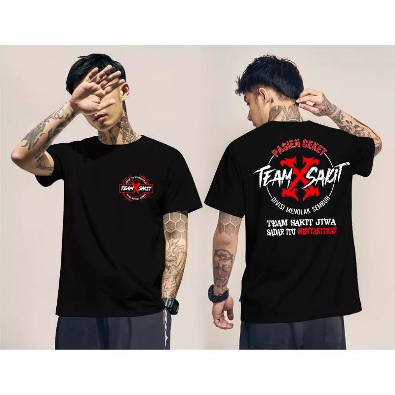 Fourfashion Kaos Pria Kaos Distro TEAM X SAKIT Black FN363