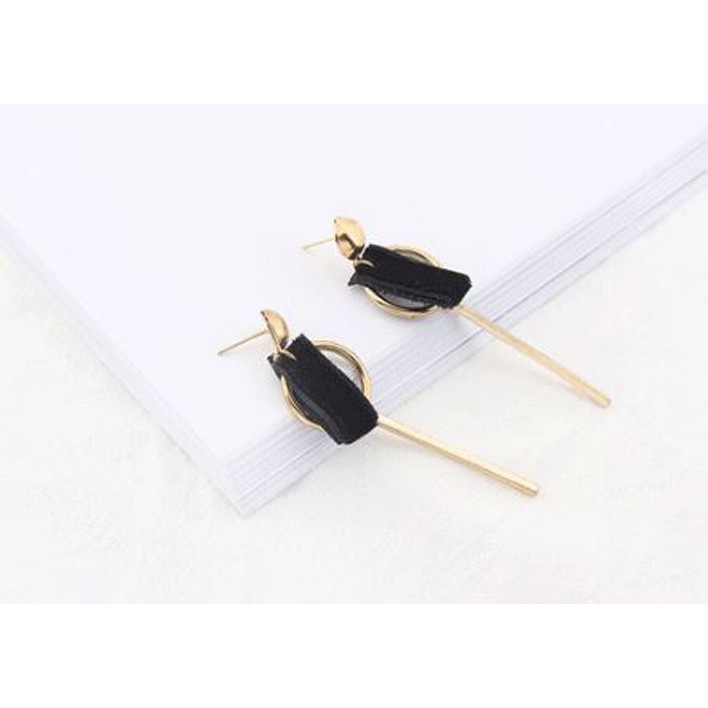 anting panjang simple bulat velvet gold long dangling earrings (1H3) jan108