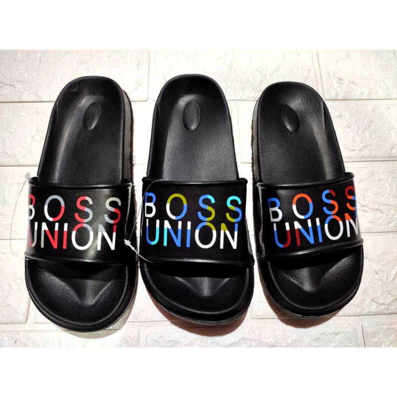 sandal slop pria shevano motif ini punya boss sandal slide