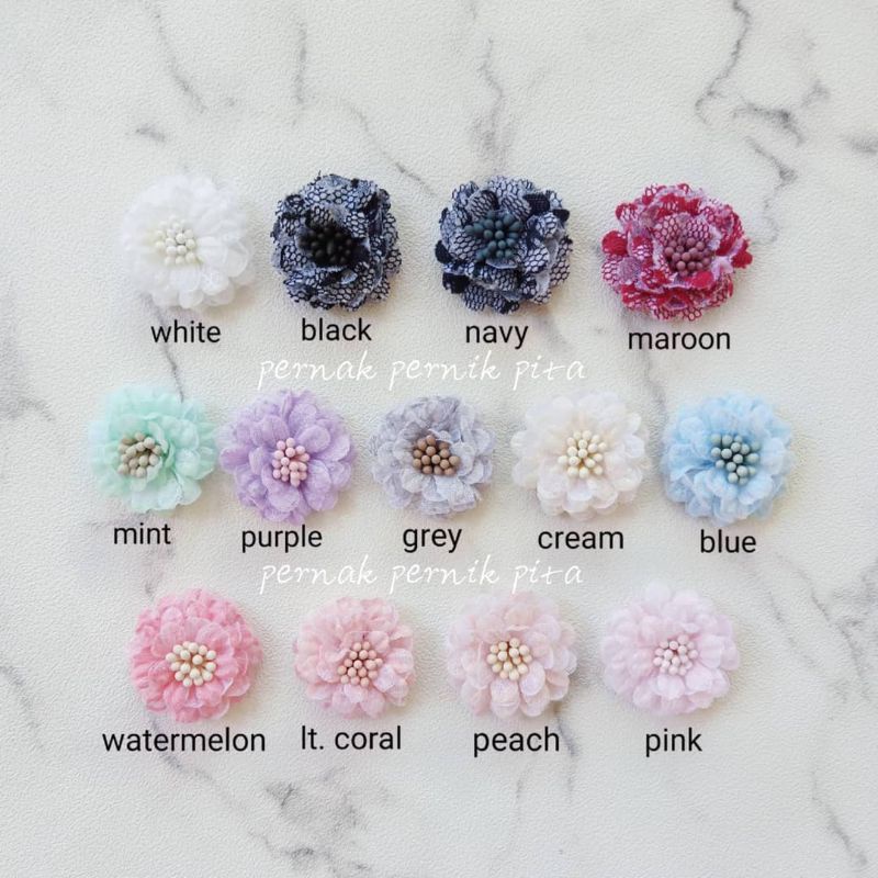 BUNGA RENDA 3CM / BUNGA KAIN BROKAT