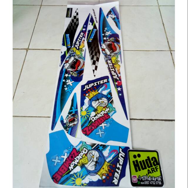 striping/lis/sticker variasi jupiter mx lama/old "DORAEMON ZOMBIE" biru-merah-hijau-hitam