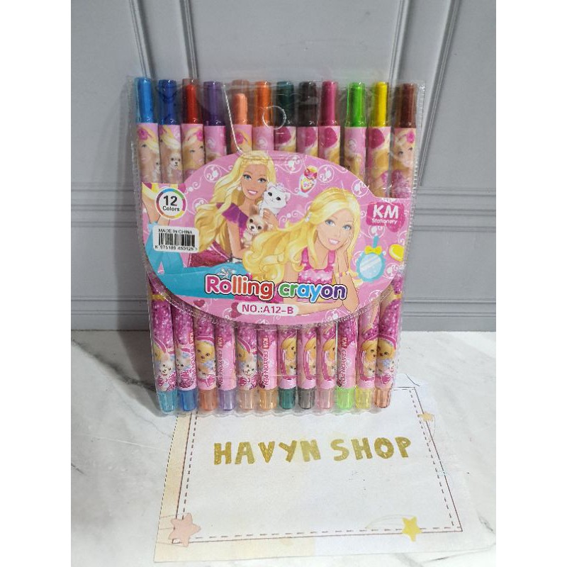 crayon putar panjang 12warna/krayon putar/rolling crayon/twist crayon/oil pastel-Barbie