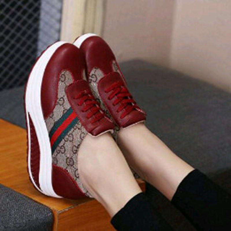 SEPATU WEDGES CEWEK WANITA GUCCI MERAH KERJA KANTOR KULIAH SEKOLAH CASUAL SANTAI SIMPLE KOREA MURAH
