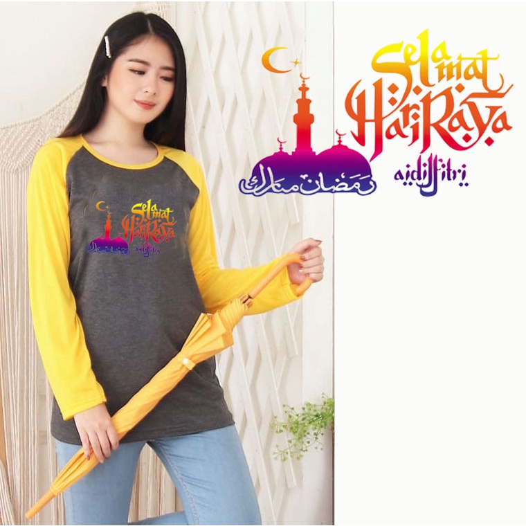 Kaos Raglan Abu tua Lengan Panjang Idul Fitri