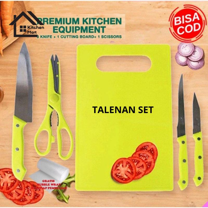 Pisau Set Talenan 5 In 1 Stainless Set Pisau Gunting Dapur Set Pisau Dapur plus Talenan ( 5 in 1 set