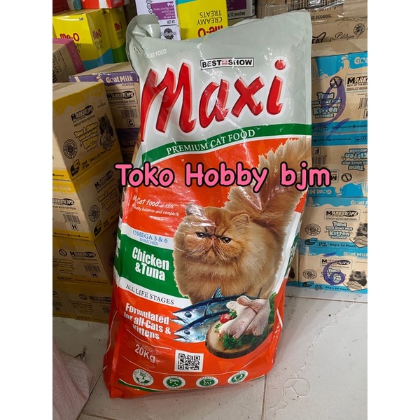 Maxi cat 20kg makanan kucing premium kitten &amp; adult pakan karungan sak karung 20 kg catfood