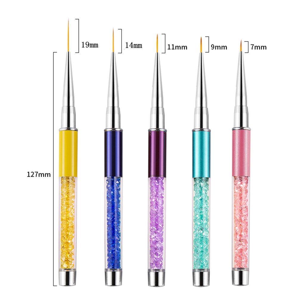 Top Nail Liner Pen Gaya Perancis Baru Pegangan Kristal Gambar Garis Grid Stripe