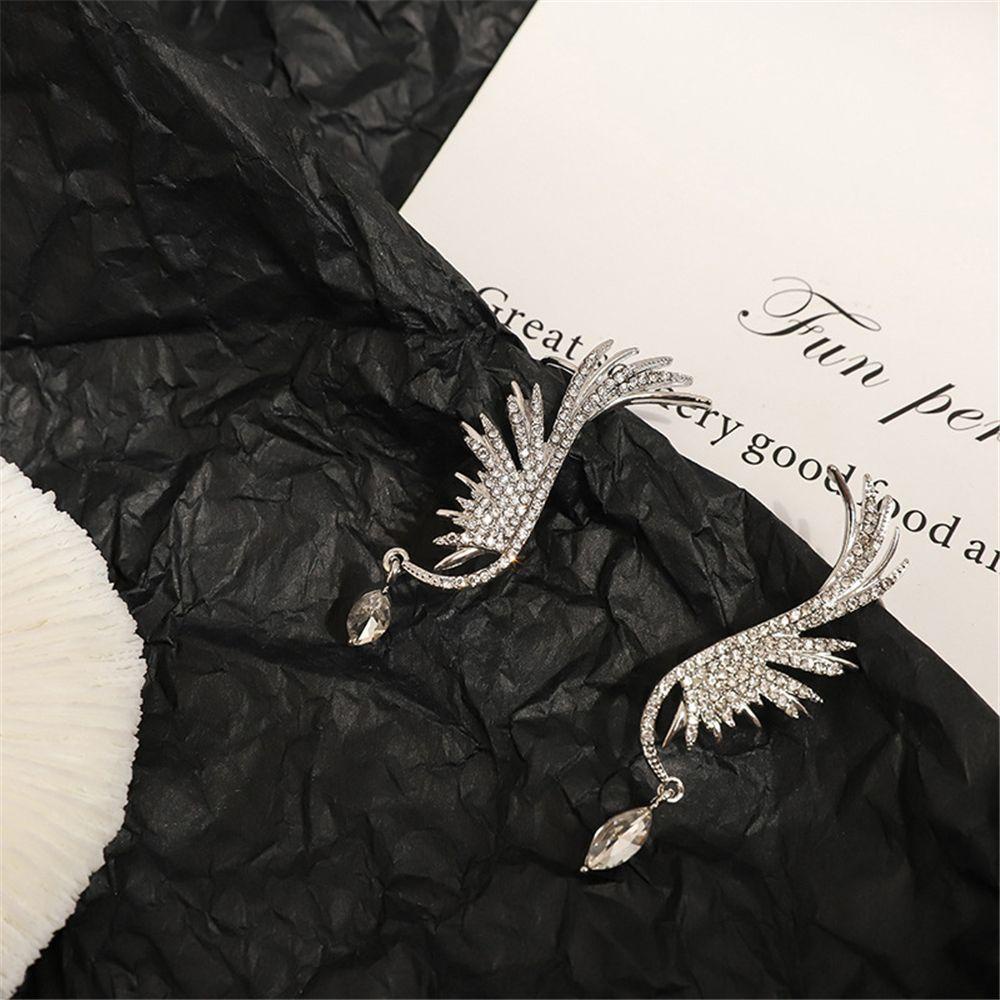 Lily 1PC/1pasang Sayap Malaikat Anting Wanita Kristal Elegan Stud Earrings Zircon Drop Ear Clip