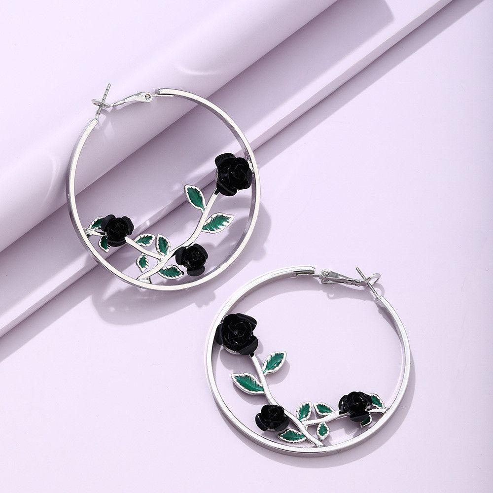 Preva Anting Hoop Earrings Hadiah Perhiasan Perhiasan Melebih-Lebihkan Anting Mawar Berongga