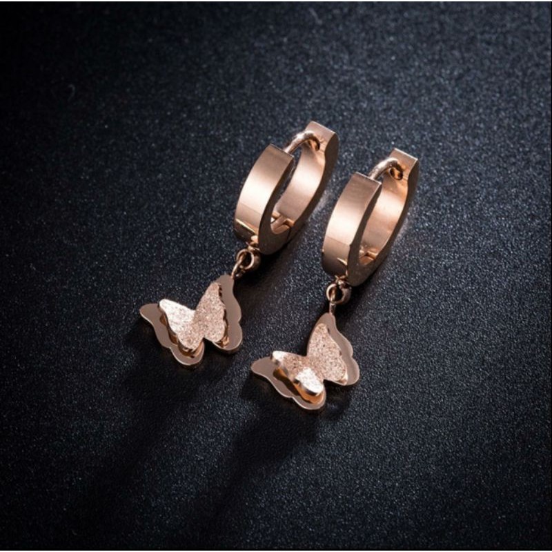 Anting titanium kupu kupu rose gold N30052000