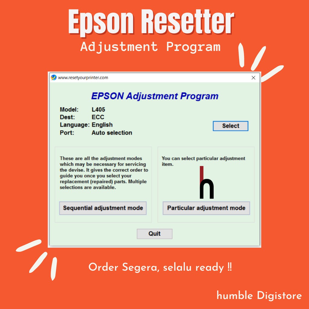 Epson L405 Program Resetter / Waste Ink Pad Counter Reset