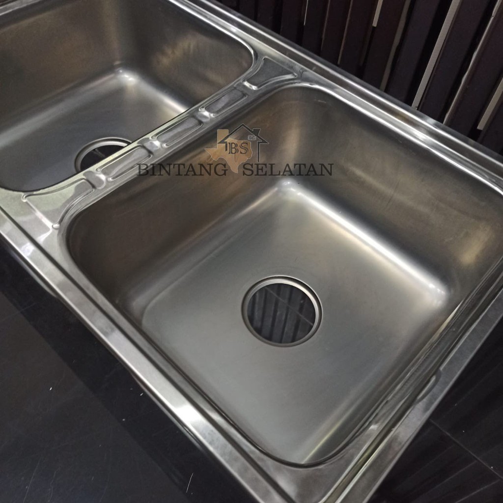 KITCHEN SINK BAK CUCI PIRING 2 LUBANG STAINLESS STEEL