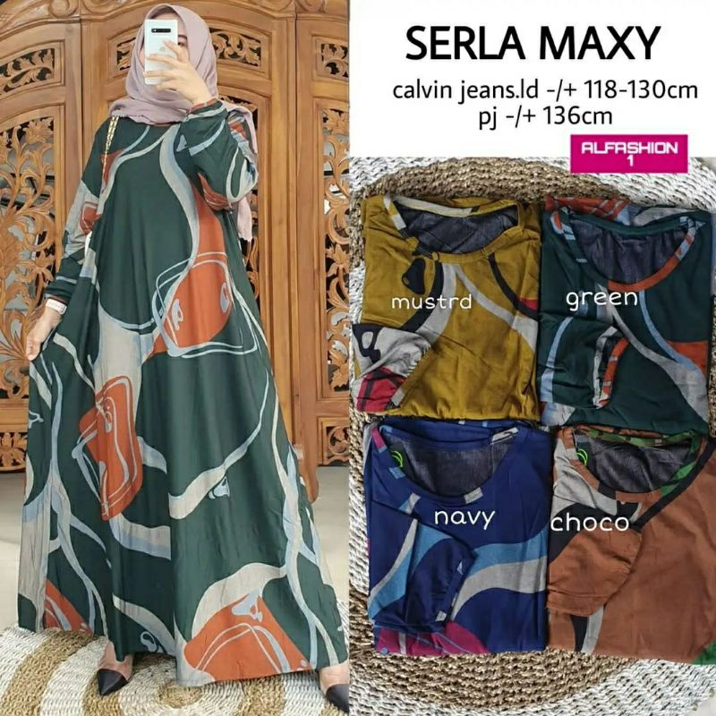 Serla Maxy, GAMIS MUSLIM CANTIK JUMBO BAHAN CALVIN JEANS LD 118 - 136 TERJUMBO TERMURAH