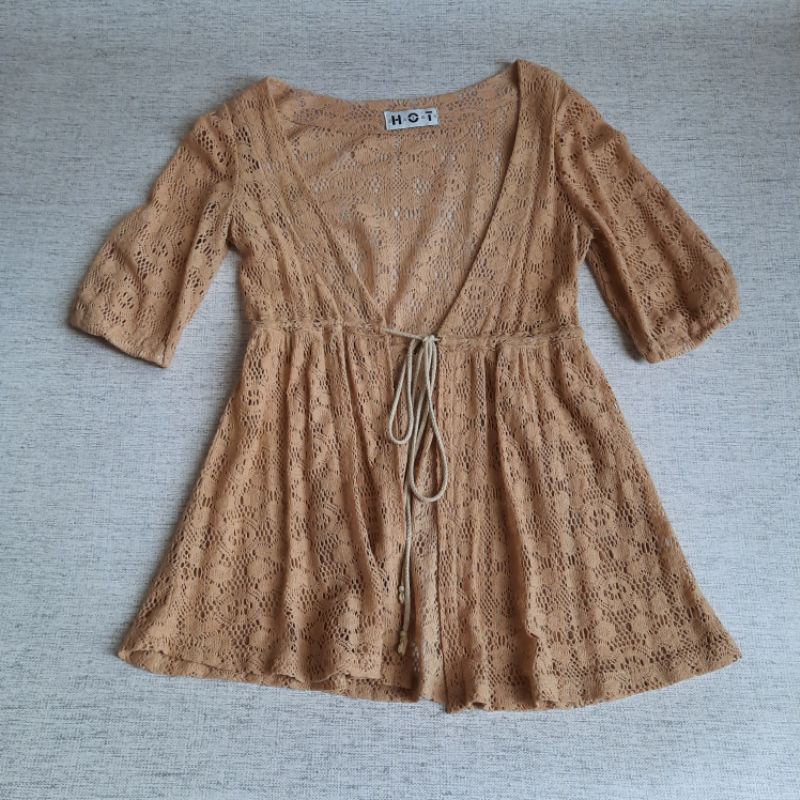 Outer Coklat Merk HOT DATES / Sweater Coklat / Rompi (Preloved)