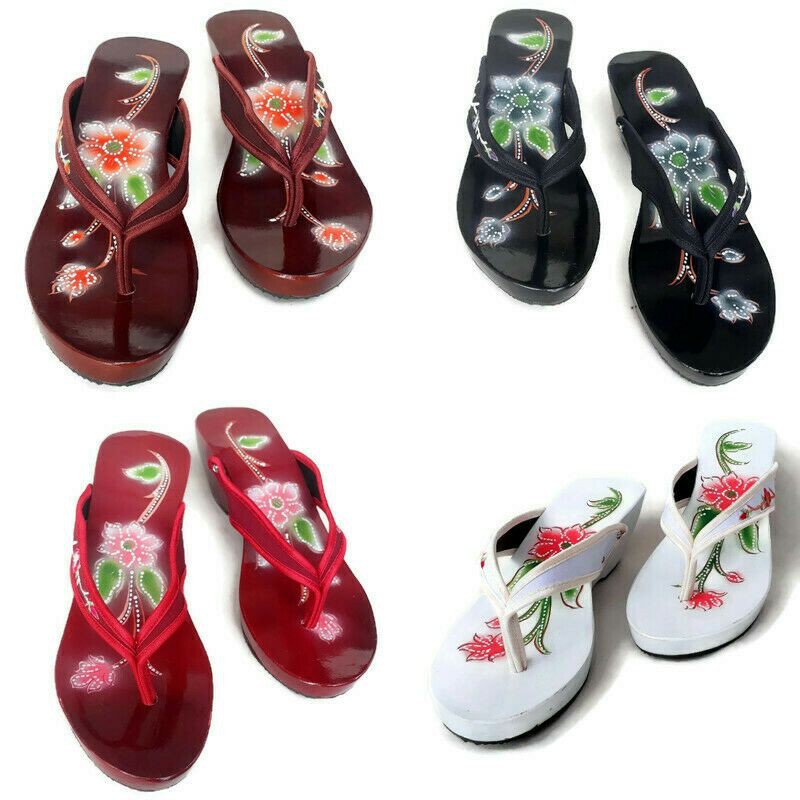 Jual Sandal Kelom Geulis Wanita Motif Jepit Bordir Sandal Kayu Wanita Sandal Bakiak Shopee