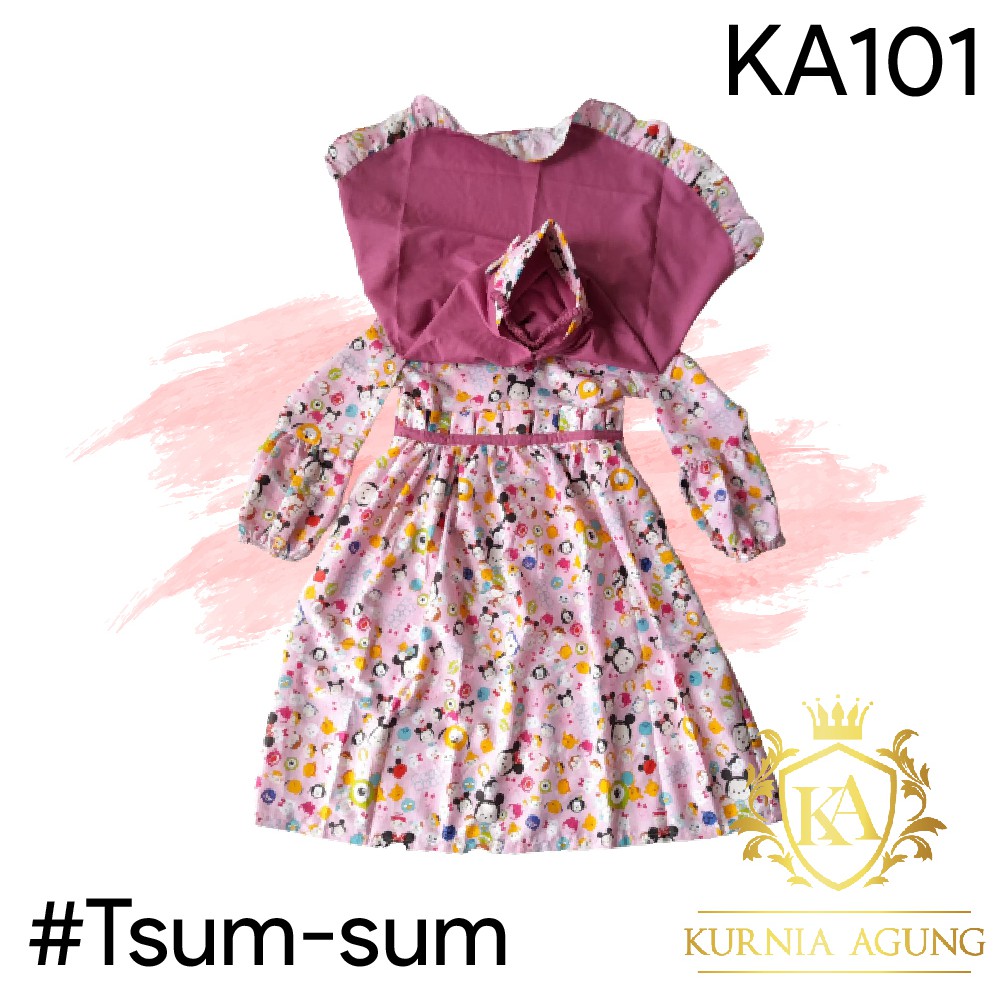 Gamis Baju Gaun Muslim Anak Perempuan 1-5 Tahun Pesta Murah KA101 Hello Kitty Tsum tsum