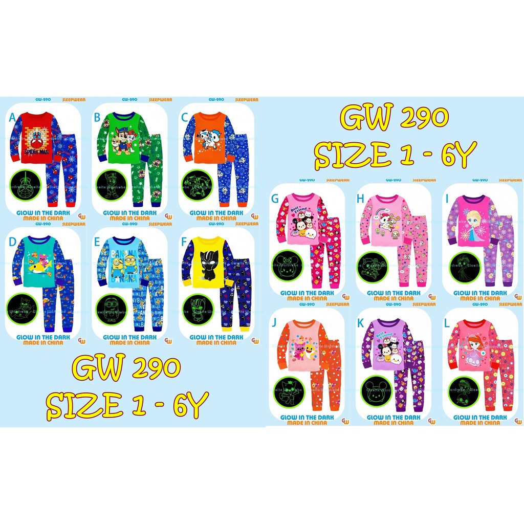 PIYAMA GW 290 GLOW  IN THE DARK  PAJAMAS ANAK  BAJU  TIDUR  