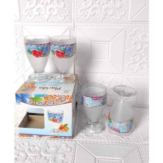 Gelas Batik Isi 4 pcs/ Gelas Bunga/ Gelas Kaca Cantik