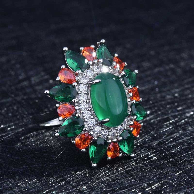 Fancyqube Cincin Batu Chalcedony Bentuk Oval Warna Hijau Gaya Vintage Untuk Wanita